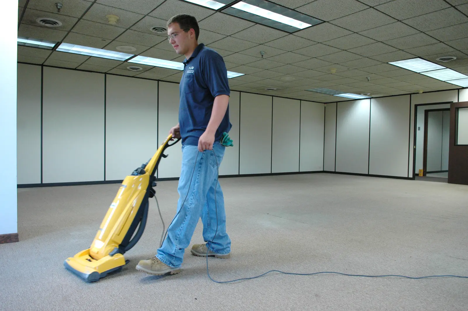 Commercial office carpet being professionally cleaned